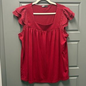 Maroon blouse with lace ruffle sleeves